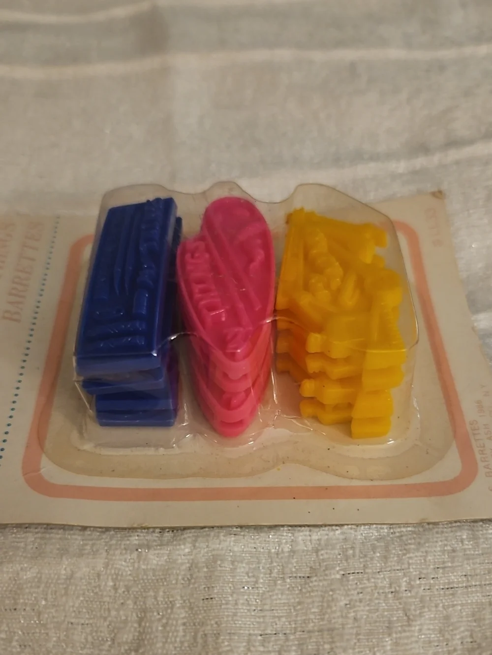 Vtg LITTLE LINDA Colorful Back To School Hair Barrettes - Blue, Pink & Yellow